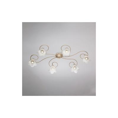 BeLight Alice – Deckenleuchte elfenbeinfarben, Antikgold, Alabasterglas Ø14, 6-flammig, L99x50 – BL230-PL6-AV Image