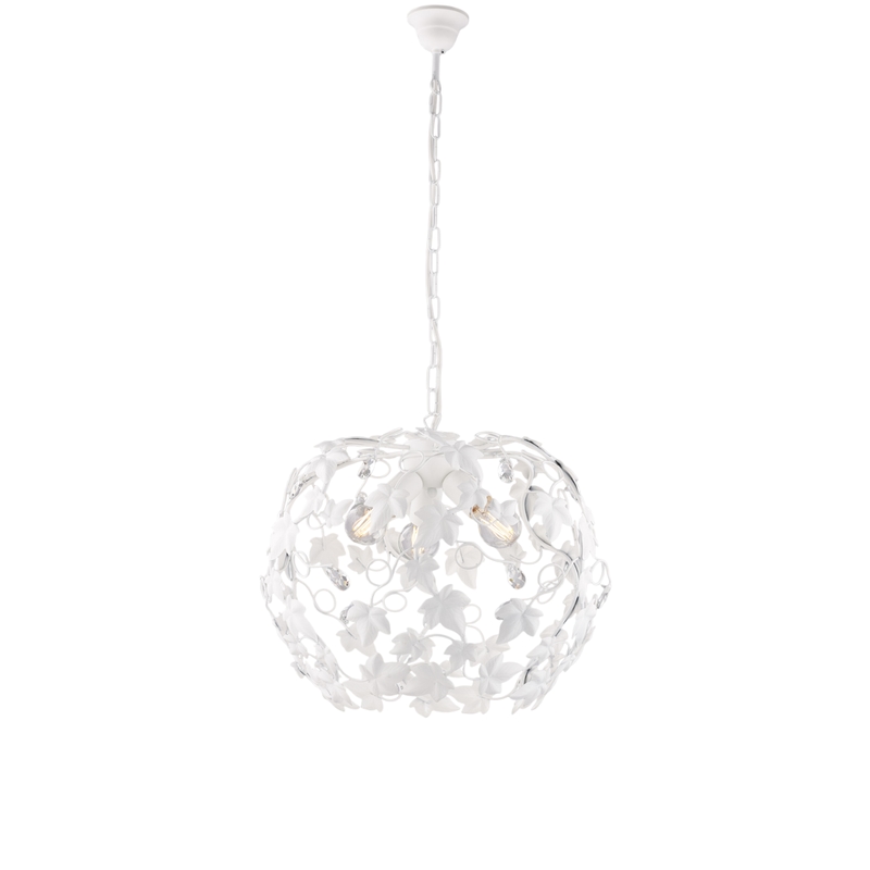 BeLight Edera - Kronleuchter aus weiß lackiertem Eisen mit Shabby-Chic-Dekoration und Kristall-Strasssteinen, 3 Lichter, 105 - Ø50 - BL50-3-BCO Image