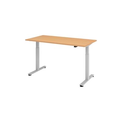 bümö elektrisch höhenverstellbarer Schreibtisch Buche 160x80 cm, Gestell: Silber - Büroschreibtisch höhenverstellbar elektrisch, elektrischer Image