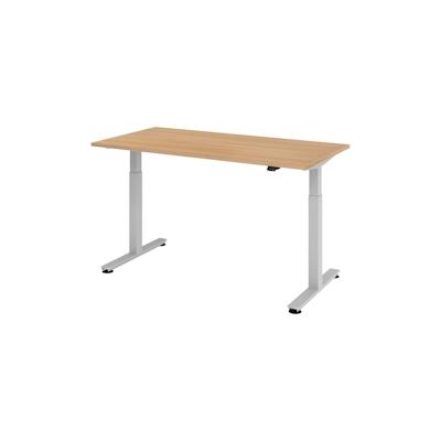 bümö elektrisch höhenverstellbarer Schreibtisch Eiche 160x80 cm, Gestell: Silber - Büroschreibtisch höhenverstellbar elektrisch, elektrischer Image