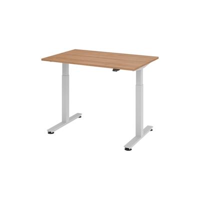 bümö elektrisch höhenverstellbarer Schreibtisch Nussbaum 120x80 cm, Gestell: Silber - Büroschreibtisch höhenverstellbar elektrisch, elektrischer Image