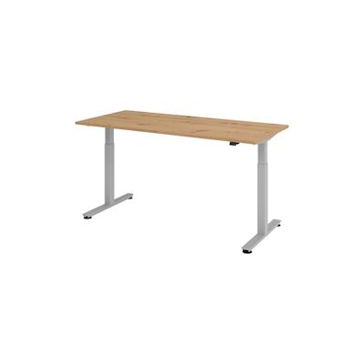 bümö elektrisch höhenverstellbarer Schreibtisch Asteiche 180x80 cm, Gestell: Silber - Büroschreibtisch höhenverstellbar elektrisch, elektrischer Image