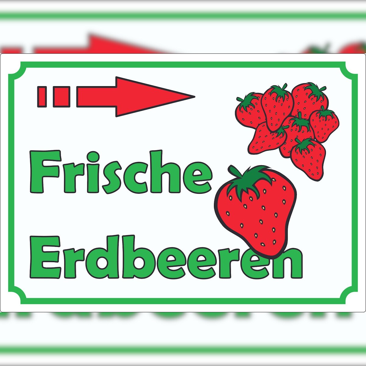 HB-Druck Werbeaufkleber Aufkleber Erdbeeren mit Pfeil nach rechts A4 (210x297mm) Image