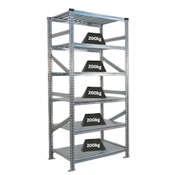 PROREGAL Fachbodenregal PROXIMO Stecksystem | Grundregal | HxBxT 210x90x60cm | 6 Ebenen | Beidseitig nutzbar | Verzinkt Image