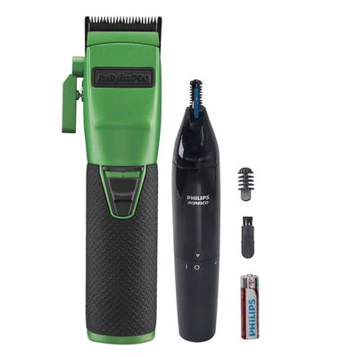 BaByliss Pro FX870 GI BOOST+ Influencer Collection Cordless Clipper - Green + Ultimate Comfort Nose Trimmer NT1605/60