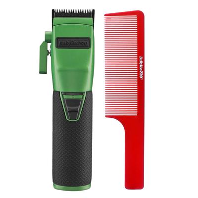 BaByliss Pro FX870 GI BOOST+ Influencer Collection Cordless Clipper - Green + BaBylissPRO Barberology 9 Inch Clipper Comb - Red