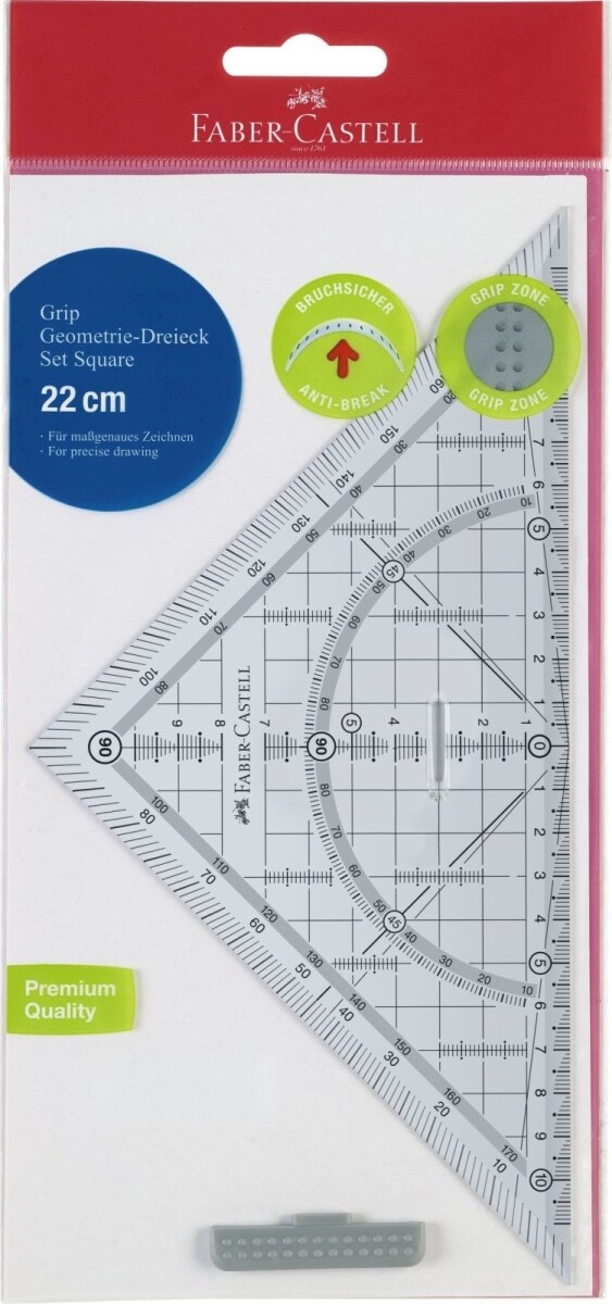 FABER CASTELL Geometriedreieck Grip groß Kunststoff 22 cm durchsichtig Packung mit 5 Stück Image