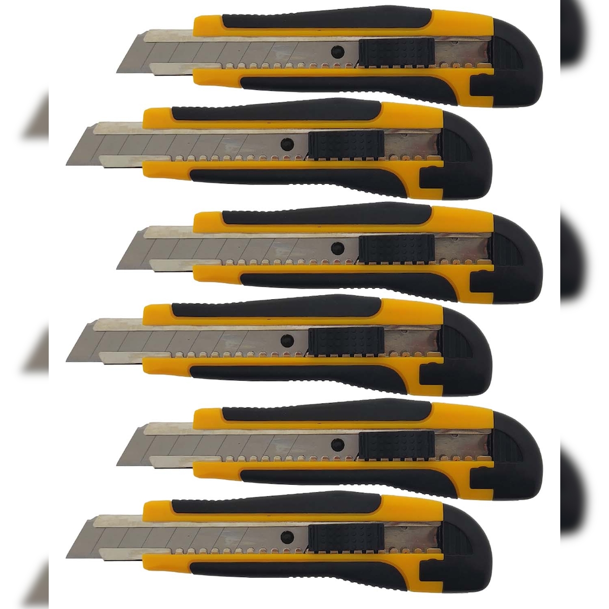 6 x Profi-Cuttermesser 18mm schwarz/gelb mit Auto-Lock Teppichmesser Cuttermesser Cutterklinge Cutter Automatikmesser Dachdeckermesser Paketmesser Kar Image