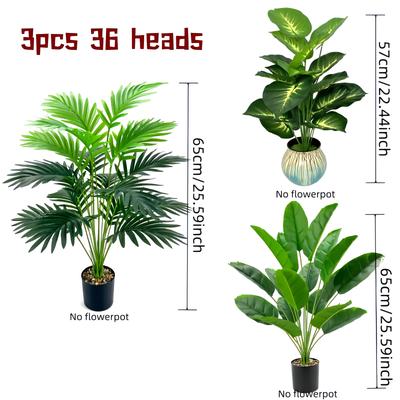 TEMU 3pcs Artificial Monster Palm Trees, Plastic Realistic Bonsai Plants, Indoor/outdoor Decoration, Floor Placement, Garden Decoration, , Thanksgiving Holiday, Room Types, Container Not Image