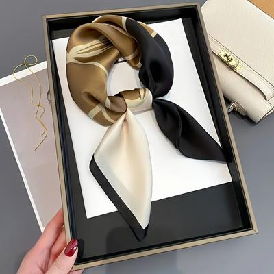 TEMU 27. Square Bohemian Floral Print Satin Scarf - 100% Polyester Soft Lightweight Elastic Neck Wrap, Headband & Bag Accessory For Women, Versatile Fashion Accessory For Casual & Formal Outfits Image