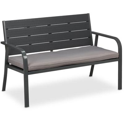 Gartenbank mit Sitzkissen, Holzoptik, hbt: 78 x 118 x 66 cm, 2-Sitzer, stabile Balkonbank, Image