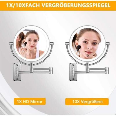 LED-beleuchteter Schminkspiegel, Wandmontage, 1-fache/10-fache Vergrößerung, doppelseitiger Image