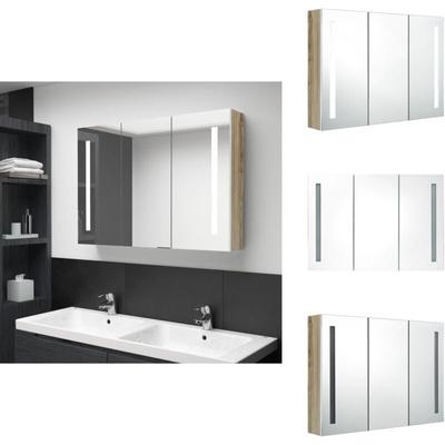 Vidaxl - LED-Bad-Spiegelschrank 89x14x62 cm Weiß und Eichen-Optik - LED-Spiegelschrank Image