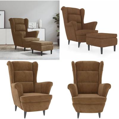 Vidaxl - Ohrensessel mit Hocker Braun Samt - Samtsofa - Ohrensessel - Wohnzimmersessel - Bequeme Image
