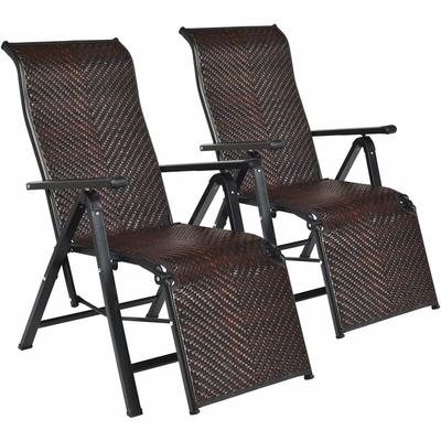 2er-Set Klappbare PE-Rattan Liege, Liegestuhl mit Armlehnen, Sonnenliege mit Verstellbarer Image