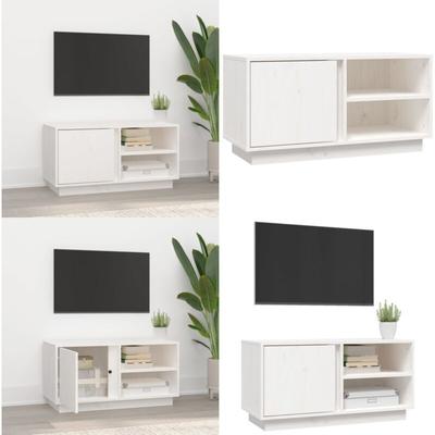 TV-Schrank Weiß 80x35x40,5 cm Massivholz Kiefer - tv Schrank - Holzmöbel - Kiefernholz Möbel Image
