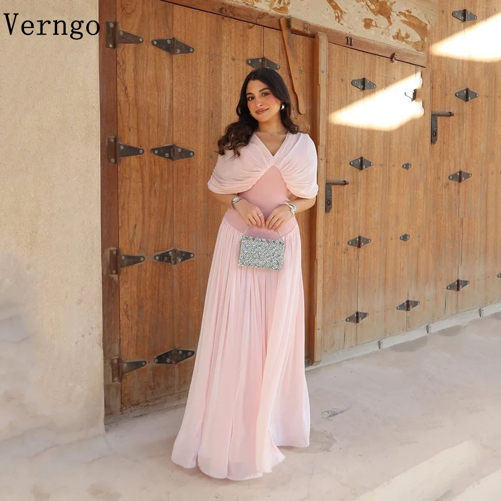 Verngo Rosa Seidenkleid für formelle Anlässe, V-Ausschnitt, ärmellos, A-Linie, Abschlussball-Partykleider, arabisches elegantes Abendkleid, individuell gestaltet