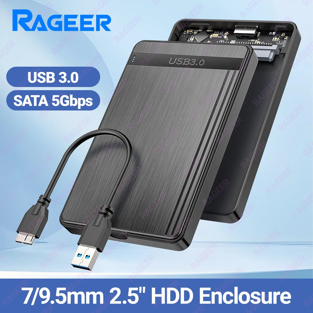 RAGEER 2,5" USB3.0 zu SATA 3.0 HDD/SSD-Gehäuse, 5 Gbit/s externes Laufwerksgehäuse für 7 mm/9,5 mm 2,5" HDD/SSD mit UASP-Unterstützung Image