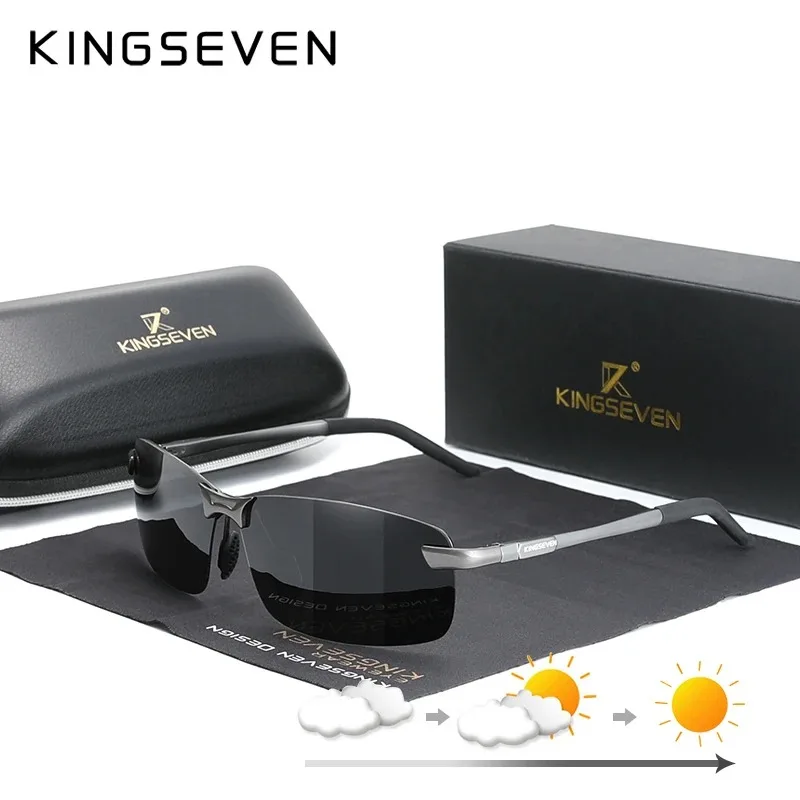 KINGSEVEN Mode Trendy Männer Sonnenbrille Polarisierte UV400 Fahren Gläser Aluminium Halb Rahmen Photochrome Sommer Kausalen Brillen Image