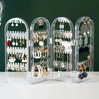 Foldable Jewelry Display Stand, Two Fan Door Jewelry Display Stand, Creative Screen Jewelry Stand Necklace Storage Rack