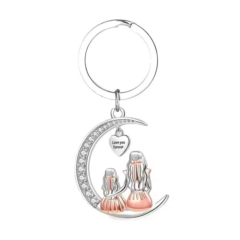 Mode Mama Bicolor Halskette Herz Zirkon Anhänger Verlobung Schlüsselbund für Frauen Prinzessin Schmuck Geburtstag Jahrestag Geschenk Image