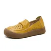 Echtes Leder Gelb Wohnungen Aushöhlen Mokassins Schuhe für Frauen Sommer Atmungsaktive Loafer Frau