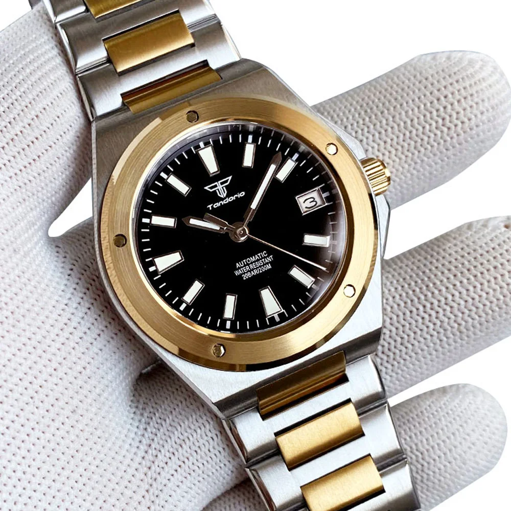 Tandorio Schwarz Blau Grün Zifferblatt 200M Tauchen 40mm Goldgehäuse NH35 Automatik Herrenuhr Saphir Business Armbanduhr Stahlarmband Image