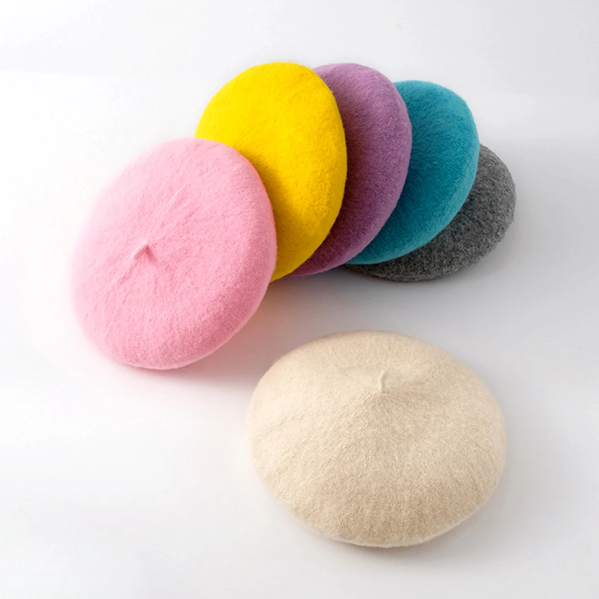 Bonbon farben Wolle gestrickt Baskenmütze für Mädchen Haarschmuck niedlichen Baby Maler Mütze Hut Frühling Farbe stricken Kinder Baskenmützen Mütze Image
