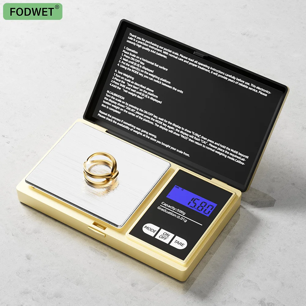 Goldene kleine mechanische Schmuckwaage zum Wiegen kleinerer Gegenstände, Schmuck, Pulver, Kaffeebohnen, 9-Einheiten-Umrechnungen, LCD Image