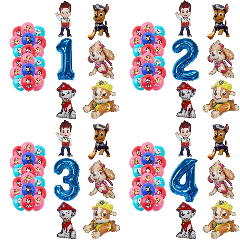 16 stücke Cartoon PAW Patrol Geburtstag Dekoration Aluminium Film Digitale Ballon Set Hund Chase Marshall Skye Kinder Party Liefert Spielzeug Image