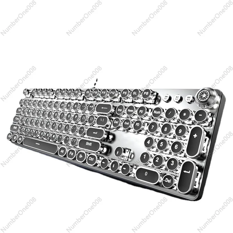 TK100 Retro Punk Mechanische Tastatur Galvanik Knopf Leuchtende Wired USB Computer Spiel Grüne Achse Image