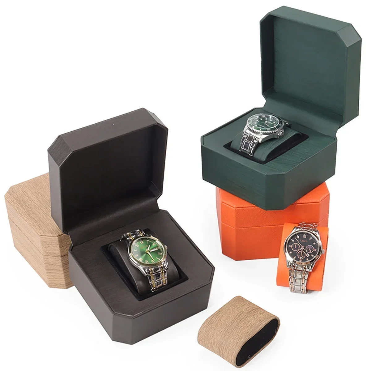 Neue schwarze Einzeluhr-Geschenkbox mit Kissen, PU-Leder, Armbanduhr-Vitrine, Organizer für Herren, Clamshell-Uhrengehäuse aus PU-Leder Image