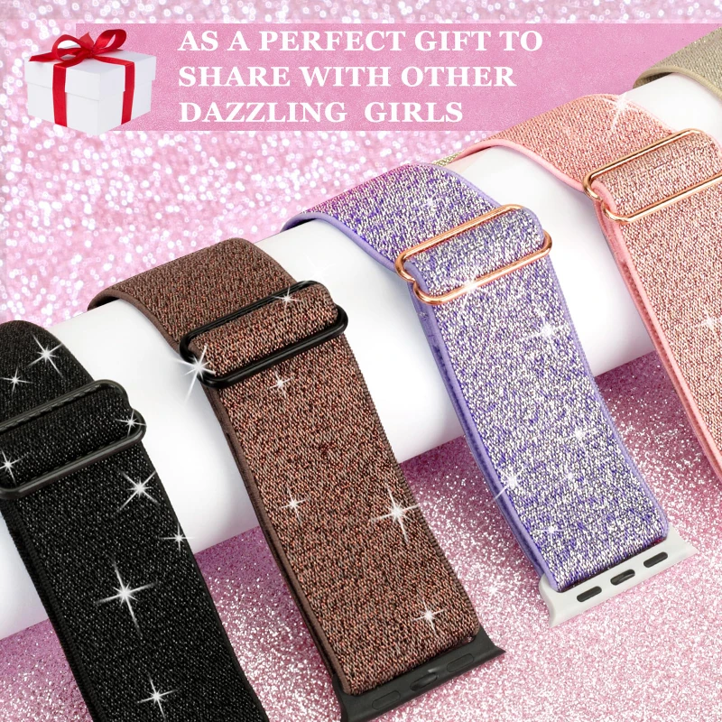 Böhmisches Nylonarmband für Apple Watch Ultra 2 49 mm 41 mm 45 mm 46/42/44 mm, elastisches, glänzendes Band, iWatch-Serie 10/9/8/7 6 5 Se-Armband Image