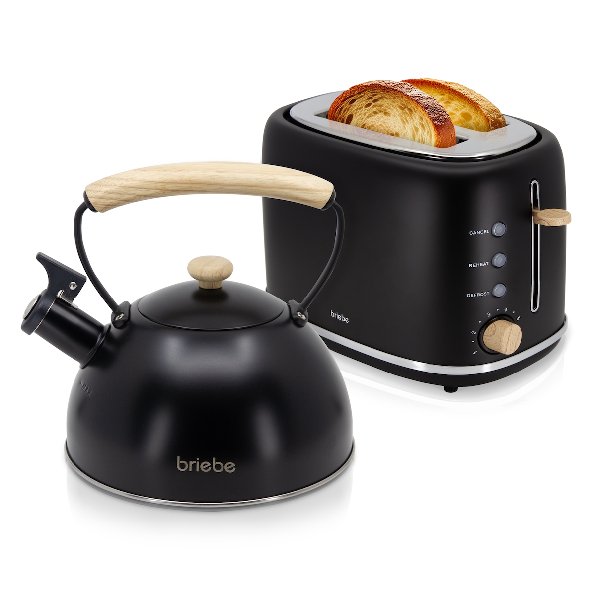 Briebe Nordic Set Toaster 2 Scheiben Breite Schlitze + Wasserkessel Induktion 2,3 L, SKT1177BLK, Schwarz Image