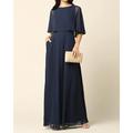 Elegantes minimalistisches A-Linie Cape Hochzeitskleid für die Mutter der Braut Bootsausschnitt Bodenlang Chiffon Halbe Ärmel