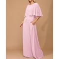 Elegantes minimalistisches A-Linie Cape Hochzeitskleid für die Mutter der Braut Bootsausschnitt Bodenlang Chiffon Halbe Ärmel