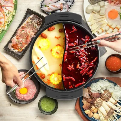 Electric Hot Pot with Divider Hotpot Cooker Shabu Shabu Pot 110V Non-Stick 6L BPA FREE Fondue