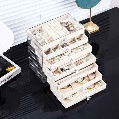New PET transparent 7-layer drawer-style jewelry storage box, earrings, necklaces, rings, accessory