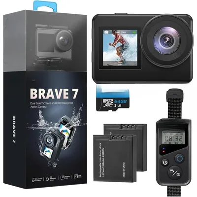Brave 7 Action Camera 4K30FPS 20MP with 64GB U3 MicroSDXC Memory Card, Waterproof Camera with Touch