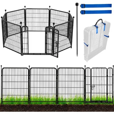 Tall Garden Fence, 48 in(H) 10 Panels Heavy Duty Iron Metal Animal Barrier Fence, Indoor or Outdoor