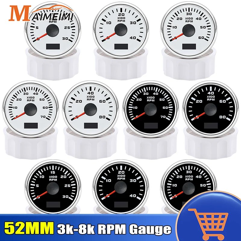 Tachymètre 52mm avec rétro-éclairage rouge, 3000/4000/6000/7000/8000 tr/min, capteur M16 M18 pour essence 12V, voiture Diesel, bateau, Yacht