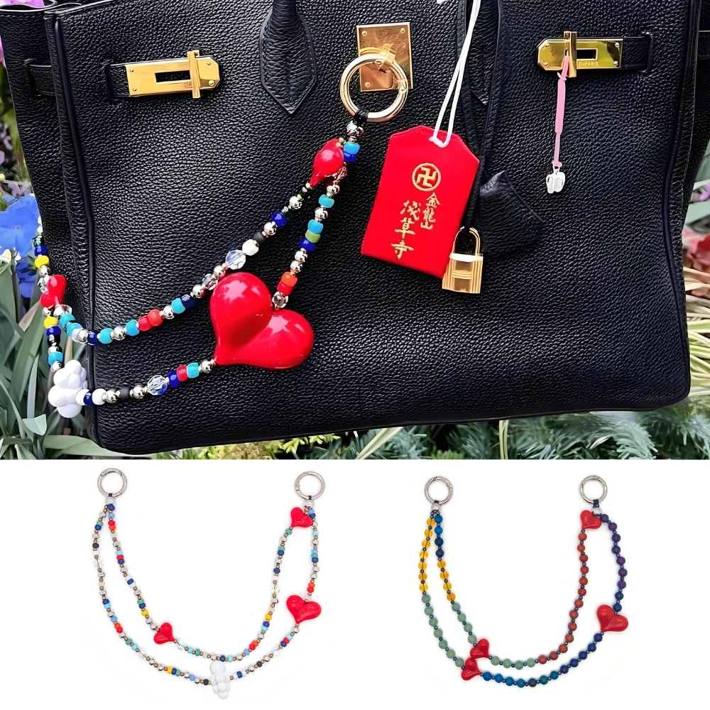 Charme perles chaînes sac pendentif femmes Y2K accessoires à la mode amour coeur porte-clés mode dame bijoux grande taille accessoires femmes