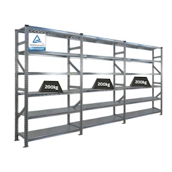 PROREGAL Fachbodenregal PROXIMO Stecksystem | Komplettregal | HxBxT 210x360x40cm | 6 Ebenen | Beidseitig nutzbar | Verzinkt Image