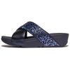 Pantolette FITFLOP "LULU CRYSTAL", Damen, Gr. 38, blau (dunkelblau), Lederimitat, Textil, Glitzer, modisch, Schuhe, Plateauschuh, Slides mit trendigen Glitzerdetails