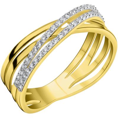Goldring FIRETTI "Schmuck Geschenk Gold 375 Fingerring Ring" Gr. 54, gelb (gelbgoldfarben, weißgoldfarben, kristallweiß, kristallweiß), Fingerringe, Damen, 54, Gelbgold 375, 4mm, mit Zirkonia (synth.) Image