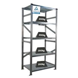 PROREGAL Fachbodenregal PROXIMO Stecksystem | Grundregal | HxBxT 200x90x70cm | 5 Ebenen | Fachlast 200 kg | Beidseitig nutzbar | Verzinkt Image