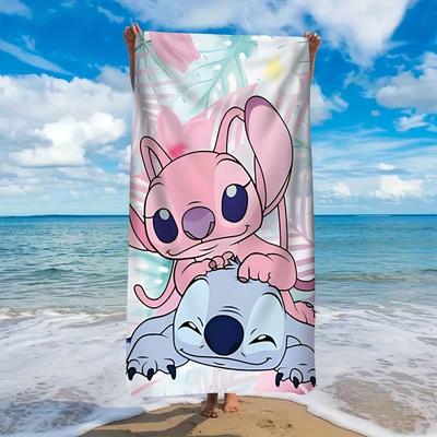 TEMU 1pc Stitch And Extra Large Polyester Material Cartoon Beach Towel Quick-dry Absorbent Sand Bath Towel Suitable For Swimming Camping Summer Multi-functional Accessory Image