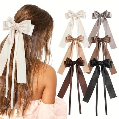 TEMU Elegant 6pcs Satin Bow Hairpin Set - Stylish , Suitable For And Party Wear. Image