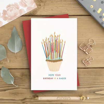 TEMU Birthday Greeting Card With Cupcake And Lit Candles Design, 1pc - Perfect For Family And , Any Age Group Image