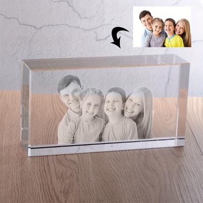 TEMU Custom Laser-engraved Glass Photo Frame - Personalized Transparent Cube With Family Portrait, Polished Rectangular Desktop , Desktop Photo Display | | Polished Glass Image